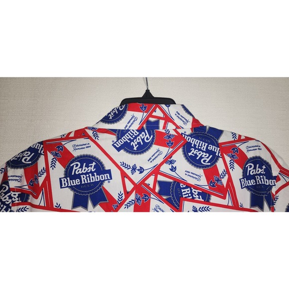 Pabst blue ribbon beer collared button up short sleeve shirt medium - Picture 8 of 8